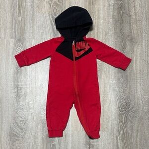 Nike Kids Red and Black Hooded Romper